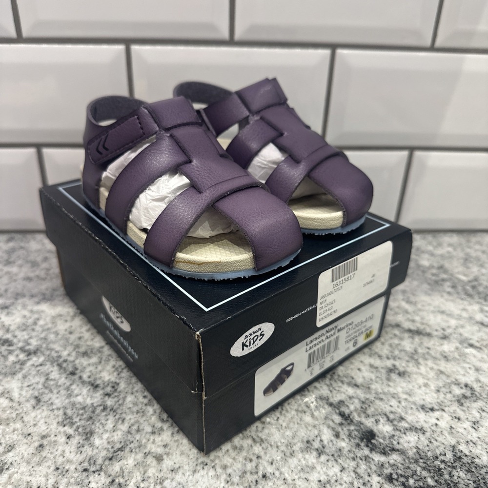 Dr Scholl's Toddler Larson Navy Fisherman Sandals 6 M Leather Hook & Loop Light